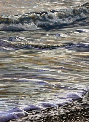 Water waves close to the shore depicted in soft pastel
