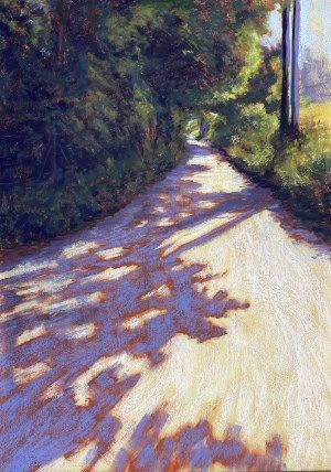 Martlesham lane shadows on sunny day in soft pastel